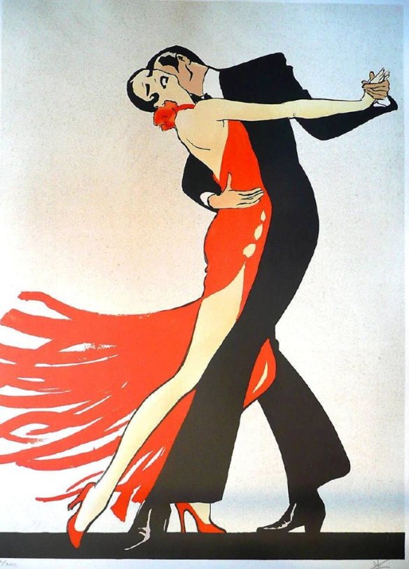 Tango. René Gruau (1909-2004).  Lithograph. India ink, crayon and watercolor. 1984.